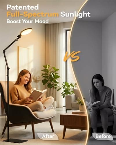 Sun Lamp 12000 Lux Full Spectrum Daylight Therapy Floor Lamp with 670nm Red Light Therapy and Monitor Mount 6-in-1 Modes 9 Color Temperatures 10 Brightness Magnetic Remote 43-68.5 Adjustable UV-Free - Thumbnail 3
