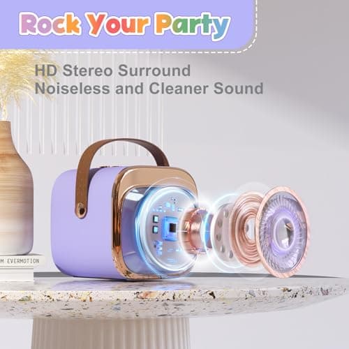 FLUESTON Mini Karaoke Machine for Kids Adults, Portable Bluetooth Speaker with 2 Wireless Microphones, Easter Basket Stuffer for Kids, Toys for Girls Ages 3, 4, 5, 6, 7, 8, 9,10,11 + Years Old - Thumbnail 2