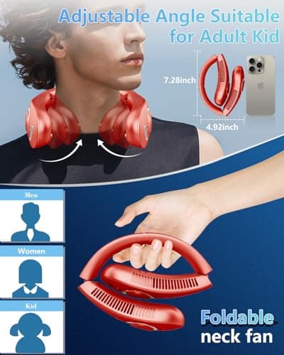 Portable Neck Fan with Mister,Hands Free Folded Neck Fan with LED Display&4 Fan Speeds, Misting Cooling Personal Fans for Your Neck,Foldaway Face Fan with Mist Birthday Gifts for Women Men Adult - Thumbnail 4