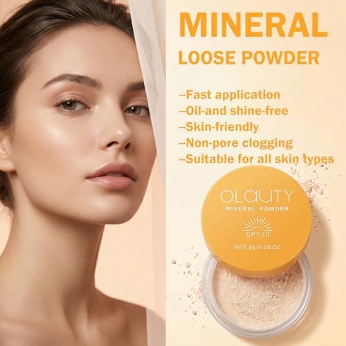 Loose Face Powder, Mineral Powder SPF 30, Setting Powder with Powder Puff, Oil Control, Buildable Coverage, Natural Matte Finish, Powder Sunscreen for Face & Scalp (Medium) - Thumbnail 2
