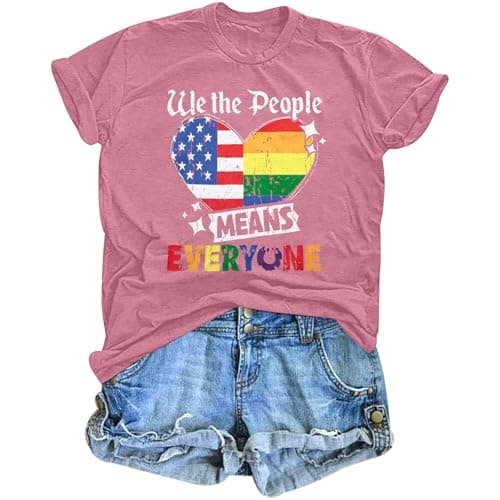 SFHFY Pride Shirt Women: Lesbian T-Shirt We the People Means Everyone Tshirts USA LGBT Equality Graphic Tee Tops Pink - Image 1