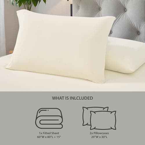 Regency Heights Queen Sheet Sets 3 Piece, Cooling Spandex Sheet, Fade Resistant Fitted Sheet & Pillowcases, All Elastic Fits Up to 15" Mattress, Breathable & Moisture-Wicking for Hot Sleepers, Ivory - Thumbnail 6