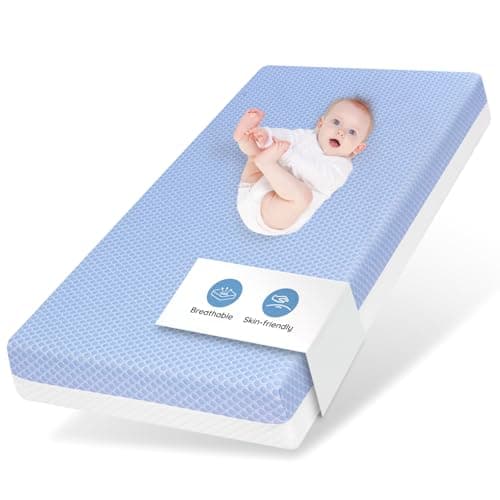 voomf Crib Mattress Dual Sided Memory Foam Baby Toddler Bed Mattress, 52" x 27.6" x 5.5" Soft Breathable Mattresses with Removable Machine Washable Cover, Fits Standard Cribs&Toddler Beds, White&Blue - Image 1