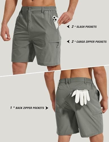 MOURCE Summer Hiking Shorts Men with 5 Pockets - Slim Fit Casual Golf Shorts for Running Fishing, Sage Green - Thumbnail 3