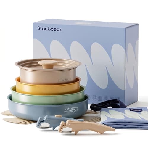 Stackbear Ceramic Cookware Set, Detachable Handle Pots and Pans Non Stick, 12-Piece Camping Cooking Set Nonstick with Storage Bag, Anti-Scratch Pads, PFOA Free, RV Camping Essentials - Image 1