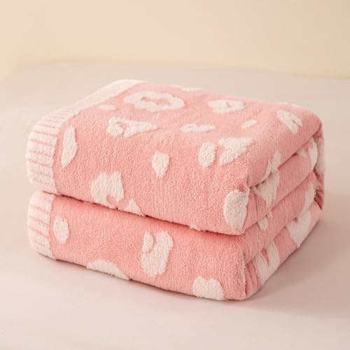 TrellisJoy Leopard Print Blanket Fleece Throw for Bed Sofa for All Seasons Leopard-Pink 60"x80" - Thumbnail 2