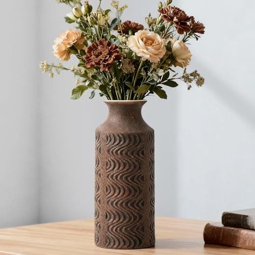 Rustic Vase - Ceramic Decorative Vases - 11 in Tall Vintage Bud vase - Flower Vases for Home Decor - Chirstmas vases - Tabletop Red Vases for Centerpieces - Vintage Style Farmhouse Vase by Lyeec - Image 1
