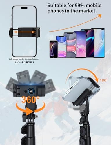 118" Invisible Selfie Stick for Insta360 X5 X4 X3, 3M/9.8ft Extended Long Pole with Wireless Remote & Tripod, Compatible with GoPro, DJI OSMO,Phone,Action Camera - Thumbnail 3