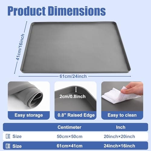 LTHCCOU Silicone Coffee Mat for Countertop 24" x 16" x 0.8" Leak-Proof Under Coffee Maker Mat with Raised Edges for Dish Drying Espresso Machine Bar Station Accessories, Grey - Thumbnail 3