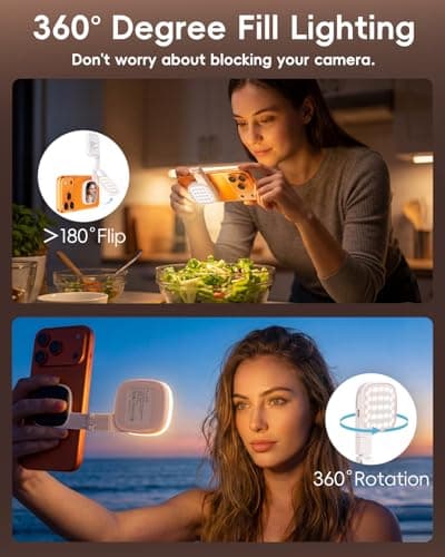 Magnetic Selfie Light for Video Calls, 360° Foldable Ring Light with 3 Colors & Dimmable Brightness, 1000mAh, MagSafe Compatible with iPhone 17-12 & All Phones for Zoom/TikTok/Selfie（White） - Thumbnail 3