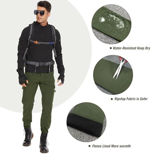 Mens Winter Cargo Sweatpants - Waterproof Breathable Snowboard Pants for Men Army Green - Thumbnail 6