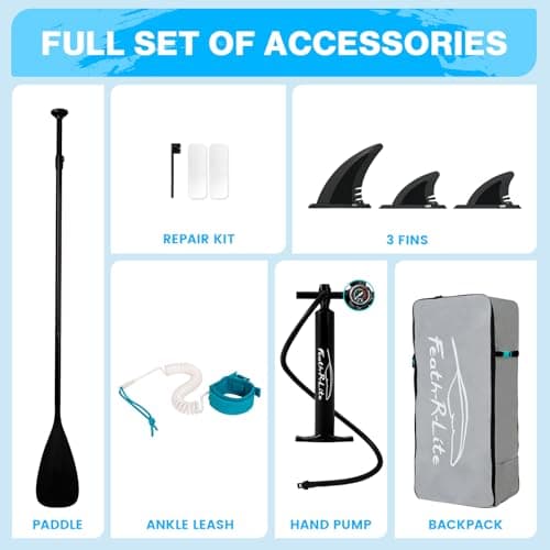 FEATH-R-LITE Inflatable Stand Up Paddle Board 10'x30''x6'' Ultra-Light (16.7lbs) SUP with Paddleboard Accessories,Three Fins,Adjustable Paddle, Pump,Backpack, Leash - Thumbnail 5