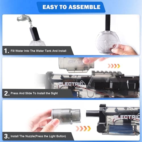 Electric Water Gun for Adults Kids, Automatic Squirt Gun with 26-32 FT Long Range, Powerful Light Up Watergun, Large Capacity Electric Water Blaster, Summer Beach Pool Outdoor Party Toy Gift, Black - Thumbnail 6