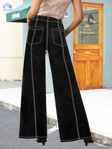 PEIHOT High Waist Wideleg Jeans for Women Trendy Stretch Loose Fti High Rise Denim Pants Casual Black - Thumbnail 3