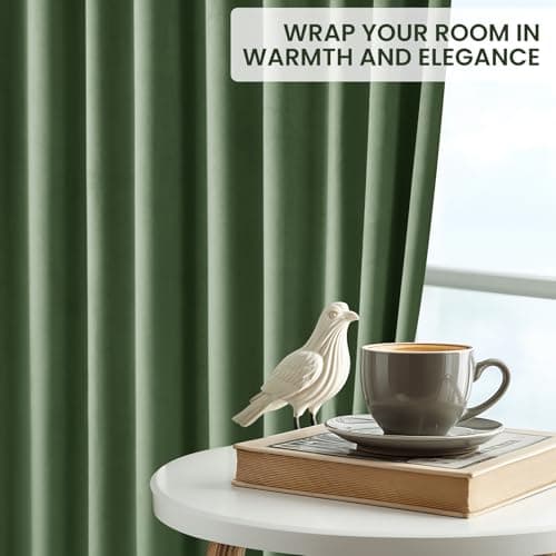 Uqocnh Green Velvet Curtains 63 Inches Long, Thermal Insulated Olive Green Blackout Curtains for Living Room Bedroom Curtain Set Rod Pocket Back Tab Room Darkening Drapes, 2 Panel Olive Green - Thumbnail 2