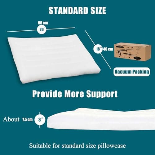iFaon Ultra Flat Thin Pillows for Sleeping Standard Size, 3" High Slim Bed Pillow for Back Stomach Sleepers Down Alternative Filling Hypoallergenic White 18x26 in - Thumbnail 5