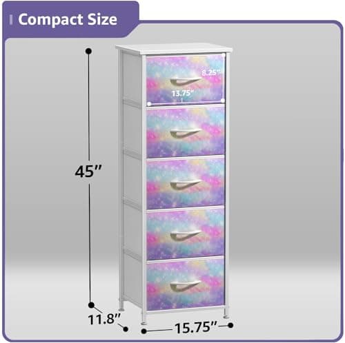 Sorbus Kids Dresser with 5 Drawers - Storage Chest Organizer Nightstand - Steel Frame, Wood Top, Tie-Dye Fabric Bins for Clothes - Wide Furniture for Bedroom, Hallway, Nursery, Closet, & Apartment - Thumbnail 3