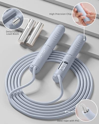 YOTTOY Cordless Jump Rope with Counter - Ropeless Jump Rope 2 In 1 with Large Cordless Ball-Weighted for Women with LCD Display (Blue) - Thumbnail 6