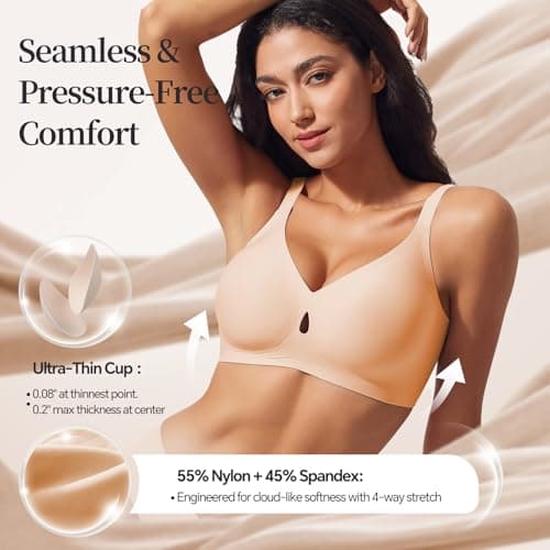 UIMERO Jelly Bras for Women Wireless Womens Bras No Underwire Supportive Comfortable Everyday Seamless Tshirt Bra(Size: XL) Nude - Thumbnail 2