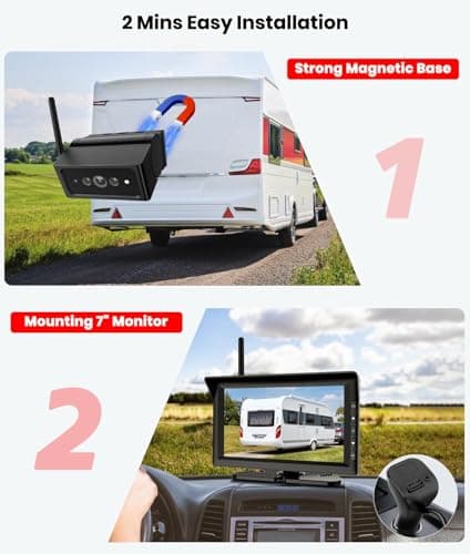 Foxpark Magnetic Wireless Backup Camera with 7" Split Screen Monitor, 2Mins DIY Installation & 1080P Battery RV Back Up Camera System, Trailer Hitch IR Night Vision Rear View Camera for Truck,Camper - Thumbnail 2