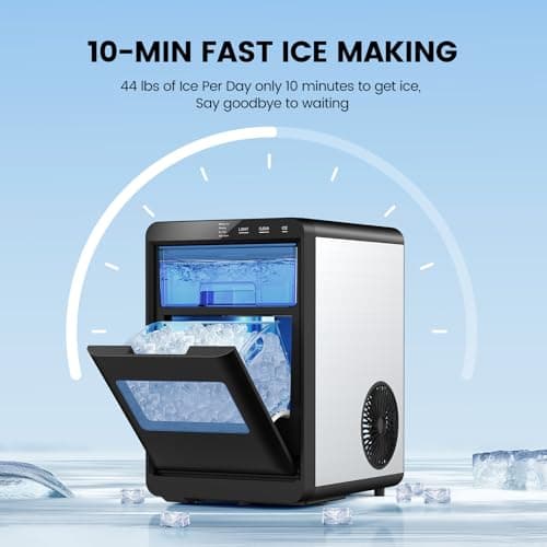 COWSAR Nugget Ice Makers Countertop, 44Lbs/24H Crushed Ice Maker & Pebble Ice Machine, Pellet Ice Makers with Ice Scoop &Removable Basket,Sonic Countertop Ice Machine for Home/Kitchen/Office - Thumbnail 2