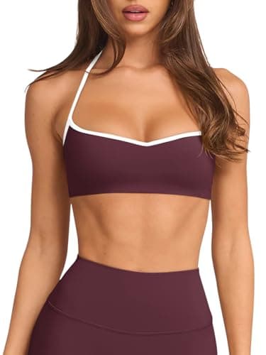 Womens Sweetheart Neck Workout Tops Sleeveless Cropped Workout Gym Shirts Burgundy Sports Bra Cami Summer 2026 Yoga Pilates Tops with Built in Bra(Red Wine Small) - Image 1