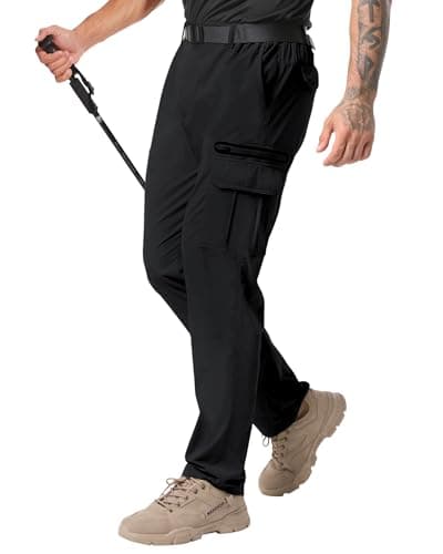 NATUVENIX Hiking Pants Men Lightweight Mens Travel Pants Quick Dry Cargo Work Pants for Men Water Resistant Fishing Pants Black - Image 1