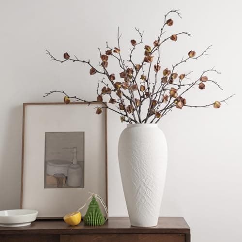 Vintage Ceramic Vase, Minimalist Texture Stone Patterned White Flower Vase, Decorative Vase for Living Room Shelf Farmhouse Dining Table Centerpiece Decor (White Texture 12.6'')