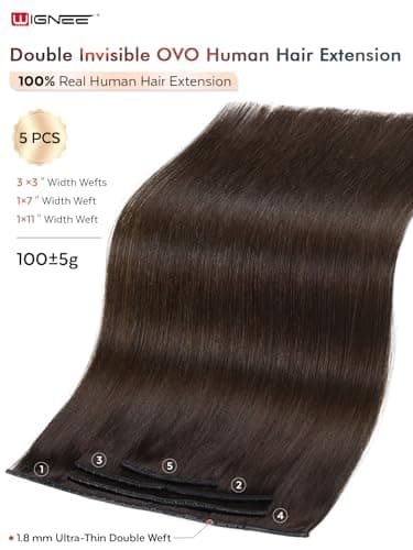 WIGNEE OVO Brown Hair Extensions – 20 Inch, 100% Remy Human Hair, Dual Hand-Tied Double Invisible Weft, Micro Beaded Sew-In, Glueless, Seamless Soft Silky Hair Extensions - Thumbnail 3