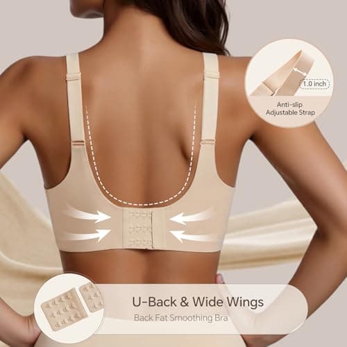 UIMERO Wireless Bras for Women No Underwire Supportive Jelly Bras Comfort Full Coverage Everyday Seamless T-Shirt Sports Bras Nude - Thumbnail 4