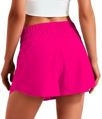 Hugut Women's Ruffle Skirt Overlay High Waisted Tennis Athletic Shorts for Running Workout Golf Two Zipper Pockets Rose - Thumbnail 2
