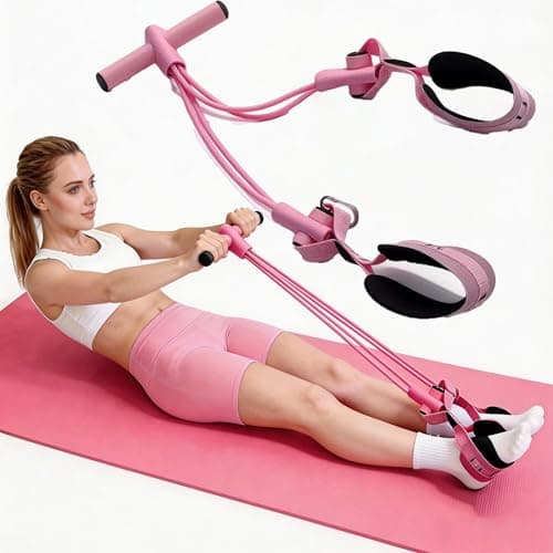 FRAWENLECO Fitness Resistance Bands with 4 Tube Pedal Ankle Puller, Elastic Yoga Pedal Stretch Band for Exercise, AB Training, Sit Up Equipment(Pink)