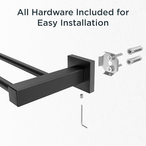 FORIOUS Black Double Towel Bar 24 Inch, Double Towel Racks for Bathroom Wall, Heavy Duty SUS304 Stainless Steel Square Dual Towel Bar Wall Mount, Matte Black - Thumbnail 6