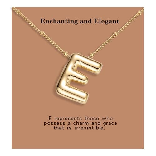 BOLAGTIER Bubble Letter Necklace Gold Plated Balloon Initial Chunky Bubble Alphabet Pendant Necklace Trendy Jewelry Gift for Women (E, Gold)