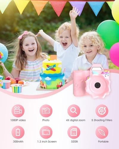 Kids Camera Toys, 1080P HD Toddler Digital Camera,Surround Soft Shell, Mini Camera for 3 4 5 6 7 8 9 Year Old Boys Girls, Christmas Birthday Festival Gift for Kids,with 32GB SD Card - Thumbnail 2
