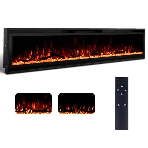 60 Inch Ultra-Narrow Bezel Electric Fireplace,Log & Crystal,Recessed/Wall Mounted,Dual Control,Remote & Touch,750/1500W Heater,Timer,4-Color Flames/Embers & 3-Color Top Lights. - Image 1
