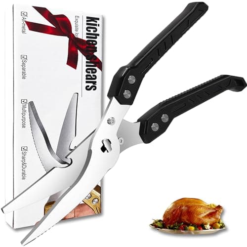 SLEMOON Heavy Duty Kitchen Poultry Shears - Professional Food Scissors for Spatchcocking Chicken, Cutting Raw Meat & Poultry Bones, Thick Steel Blades, Spring-Loaded, Dishwasher Safe Black - Image 1