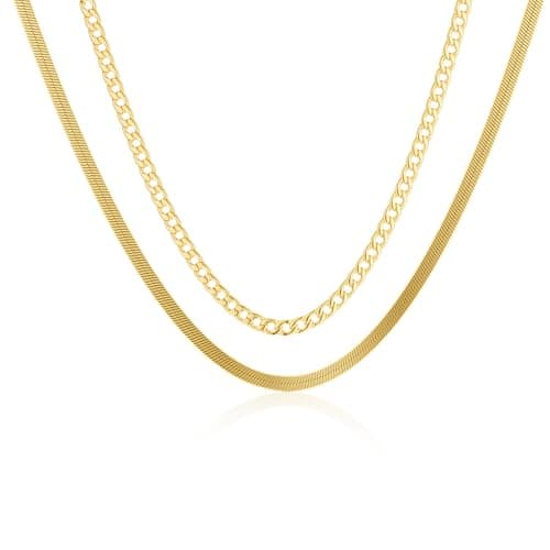 Moodear Gold Necklace for Women Trendy Dainty 14K Gold Plated Layered Necklace Cuban Link Herringbone Chain Choker Necklace Stack Fashion Jewelry - Image 1