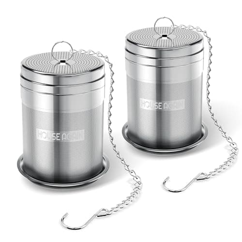 House Again 2 Pack Large Tea Infusers, Extra Fine Mesh Tea Strainers for Loose Tea, Updated Slim Threaded Lid & 304 Stainless Steel, Loose Leaf Tea Steeper for Brew Tea Spices & Seasonings