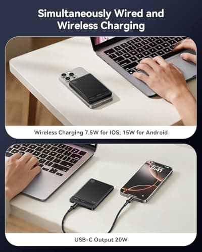 Kuulaa 10000mAh MagSafe Battery Pack, 0.51in Ultra Slim Magnetic Power Bank with LED Indicator, 20W PD USB-C Fast Charging Portable Charger for iPhone 17/16/15/14/13/12,Black - Thumbnail 5
