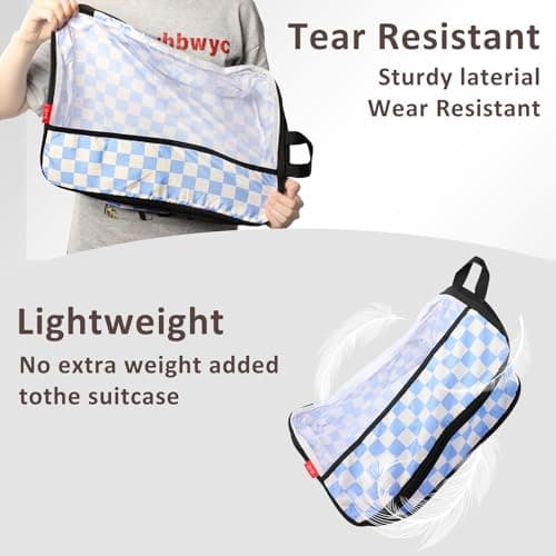 U+U 4 Set Compression Packing Cubes - Ultralight Travel Organizers, Space-Saving Suitcase Organizer, Expandable Packing Cubes for Travel, Business Trip and Family Vacation (Blue Checkered) - Thumbnail 6