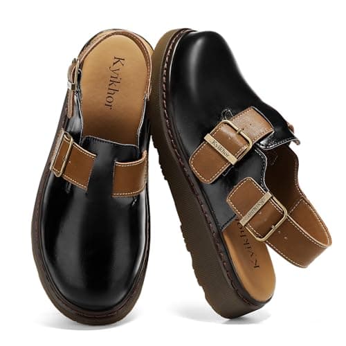KYIKHOR Women's Genuine Leather Clogs for Women Comfort Women Loafer Slip-on Business Casual Dress Shoes Lightweight Leather Mules Office Work Everyday Walking Flats Black,6 M US - Image 1