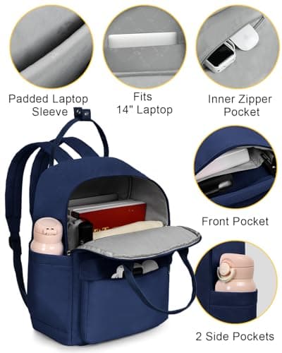Lightweight Backpack for Women and Men, Water Resistant Small Laptop Backpack Purse Gifts for Travel Commute, Durable with Adjustable Shoulder Straps and Laptop Compartment (Dark Blue) - Thumbnail 4