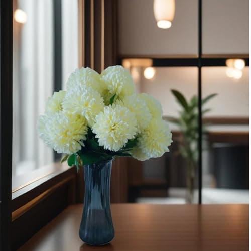 TransBloom, Artificial Chrysanthemum Ball, 18 Heads, Green Flowers Stems, Fake mums Ball Flowers, 15.5 Inch, Indoor Floral Arrangement for Home Decor, Living Room, Vase Centerpiece (Light Green) - Thumbnail 3