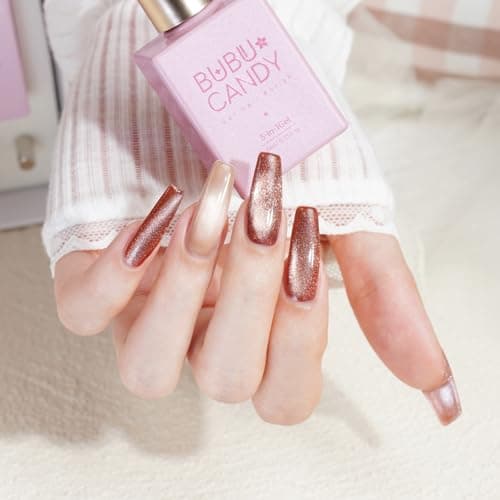BUBU CANDY 6Pcs One step Cateye Gel Nail Polish Set Valentine's Day gift DIY at home are Gold Brown Yellow For Holiday Party Sparkle Manicure Kit Soak off Uv Nail Art Design Gifts for Women - Thumbnail 4