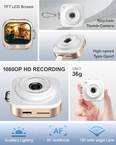 W & O Mini Keychain Digital Camera,1080p Mini Camera Charms with 32GB Card,Small Cameras for Photography with Long Battery Life,Pocket-Size Keychain Camera with Chain for Vlog, Party,Travel (Gold) - Thumbnail 3