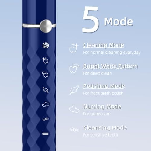 Sonic Electric Toothbrush Set, Equipped with 10 Brush Heads and Travel case, IPX8 Waterproof, 2-Minute Timer, 42000 High-Frequency Vibrations, 5 Modes, The First Choice for Gift Giving, Dark Blue - Thumbnail 5