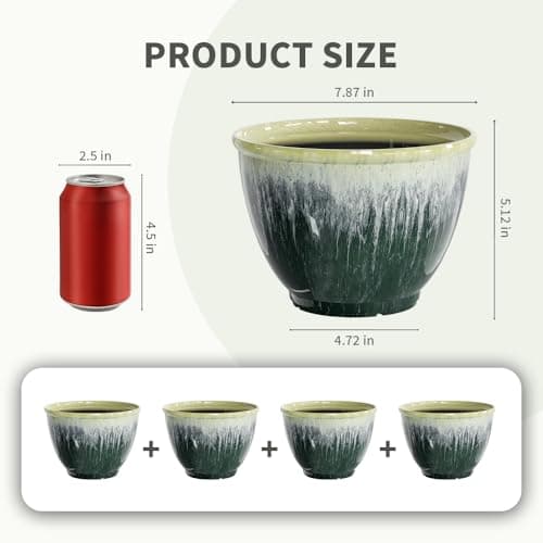 Flower Pots, 8 Inch Plastic Plant Pots for Plants, Set of 4 Planter for Indoor Outdoor Plants with Drainage Hole, Sleek Small Nursery Planting Pot for Home Garden Outdoor Planters(Green Glaze) - Thumbnail 2