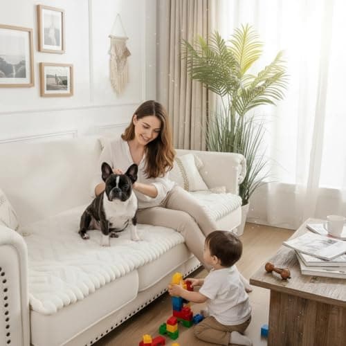 SHACOS 29.5"x84.6" Couch Covers for Dogs Cats Non Slip Washable, Soft Fuzzy Pet Couch Covers for 3 Cushions Sofa, Sofa Slipcovers Pet-Friendly Couch Protector, Cream White - Thumbnail 6