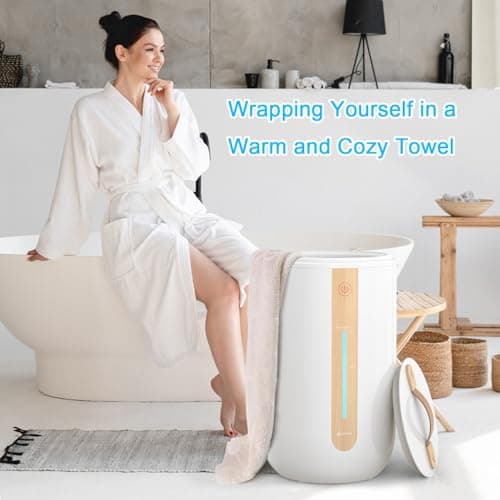 Keenray Towel Warmer for Bathroom, Towel Warmer Bucket with Heating Progress Bar, Fragrance Disc Holder, Leather Handle, Auto Shut-Off Towel Bucket Fits Up to Two 40" x 70" Towels, Blankets White - Thumbnail 6
